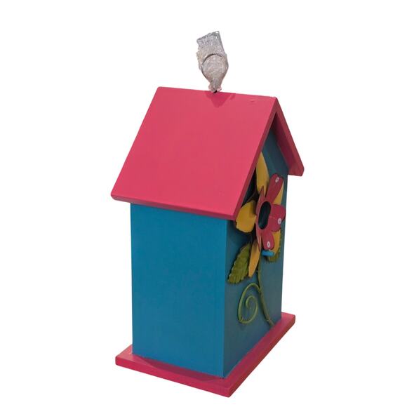 Celebrating Home Blue And Pink Flower Birdhouse NIB - Picture 2 of 3